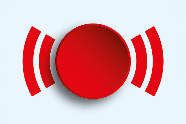 Rotes Alarmsymbol in Anlehnung an einen runden Knopf