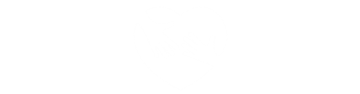 Ein weißes Herz, vor dem zwei Hände aufeinander zugehen.